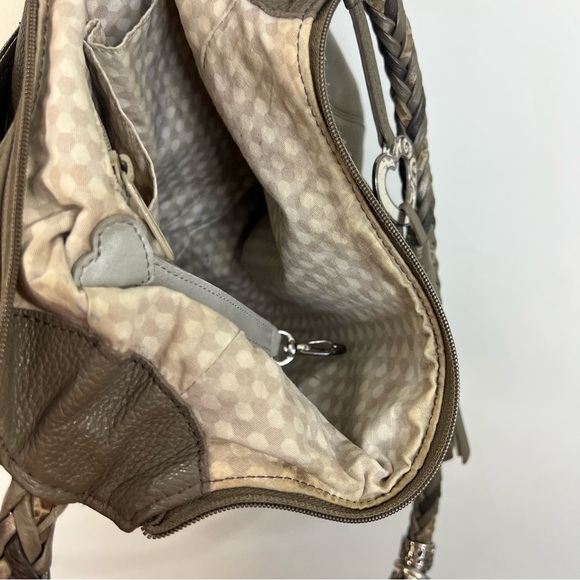 Brighton Barbados ziptop pebbled leather grey green slouchy hobo shoulder bag - Picture 11 of 17